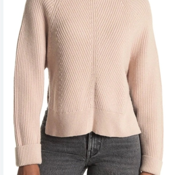 Allsaints Sylvie Wool Cashmere Knit Crewneck Side Slit Sweater Nude Pink - Picture 2 of 11